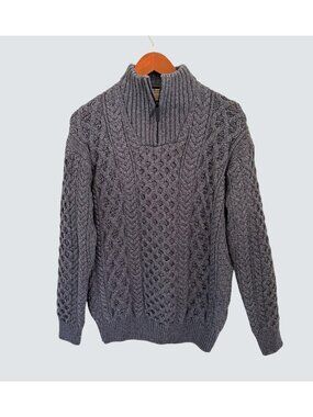 Aran Sweater Market Cable Knit Merino Wool Pullover Gray XL Ireland